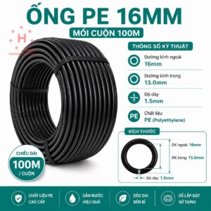 Ống PE 16mm, dày 1.5mm, 100m/cuộn